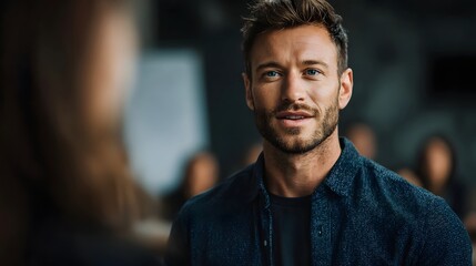 Confident businessman pitching business idea to investor