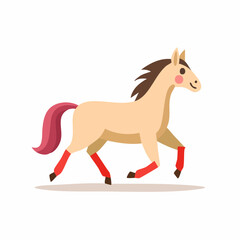 Obraz premium Cartoon illustration of a light beige horse running with red leg warmers.