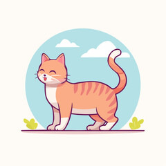 Happy orange tabby cat outdoors on a sunny day.