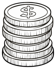 Simple black outline illustration of stacked dollar coins money finance savings concept
