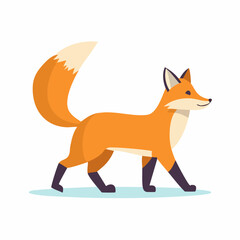 Fototapeta premium A cheerful red fox strolls, its bushy tail held high, against a white background.