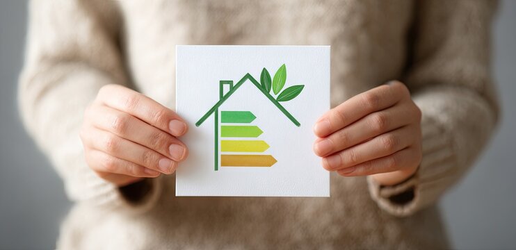 Person holding energy efficiency rating card