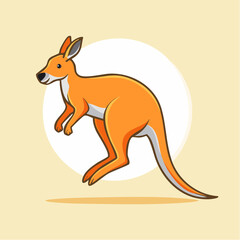 Fototapeta premium A cheerful orange kangaroo leaps gracefully against a pale background.