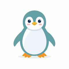 Fototapeta premium A cute, cartoonish penguin with teal and white plumage stands facing forward with its flippers outstretched slightly.