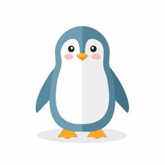 Obraz premium Adorable cartoon penguin with blue and white plumage, orange beak and feet, and rosy cheeks, standing against a white background.