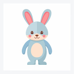 Obraz premium A cute, stylized cartoon illustration of a friendly blue bunny rabbit standing upright with its ears perked and a cheerful expression.