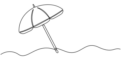 Umbrella icon continuous one line drawing minimalist style isolated outline illustration. Summer holiday concept vector art. Doodle line illustration. Editable stroke.