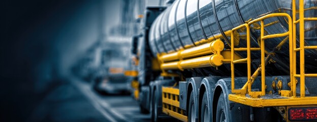 Fuel tanker trucks transport on highway, moving goods on road