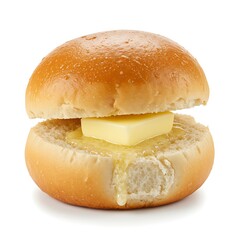 thanksgiving dinner roll with butter pat melting on top, isolated on white background