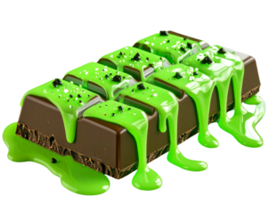 Chocolate Bar with Melting Slime and Glow, isolated on transparent background