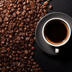 Fototapeta premium Aromatic Coffee Beans Surrounding Fresh Brewed Coffee Cup