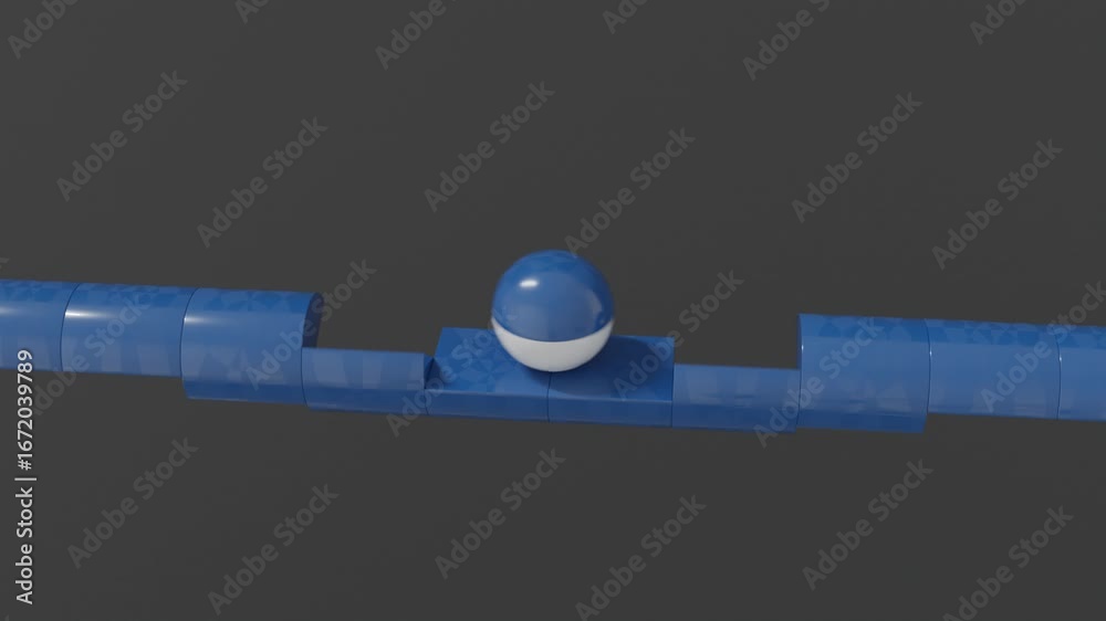 Wall mural 3d abstract background showing structure of aligned blue half-cylinders with single blue sphere roll