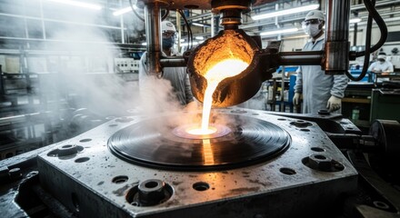 Industrial Metal Casting Process with Molten Metal Pouring into Rotating Mold