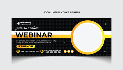 Corporate business live webinar facebook social media cover template and web banner design. Webinar social media cover or web banner template design. Webinar banner template layout.