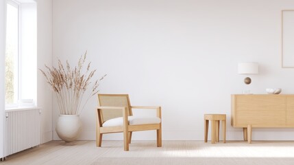 Modern Minimalist Living Room with Natural Elements and Warm Light