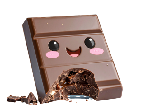 Cute Cartoon Chocolate Bar with Smiling Face, isolated on transparent background