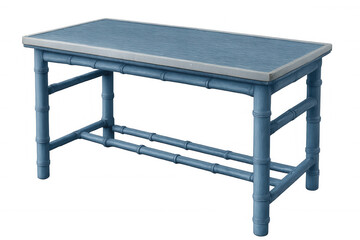 Blue bamboo table with silver painted edges isolated on transparent background, perfect for interior design projects