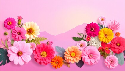 Multi-colored flower wall background. beautiful floral background for greeting or postcard. toning.  full bloom showing nature artistry and beauty.