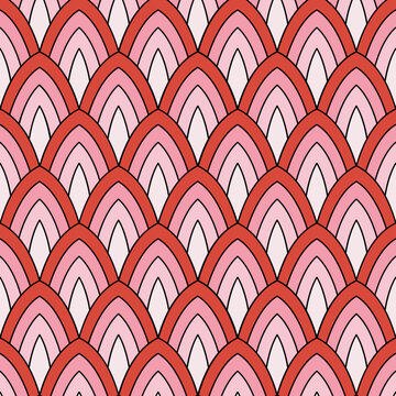 Vintage Pink Gradient Style Wallpaper. Modern Repeating Seamless Motif. Abstract Background with Symmetrical Art Deco Geometric Pattern 