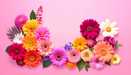 Multi-colored flower wall background. beautiful floral background for greeting or postcard. toning.  full bloom showing nature artistry and beauty.