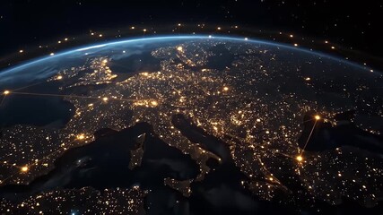 Global network and communication concept with a glowing plexus over Europe from space at night - Powered by Adobe