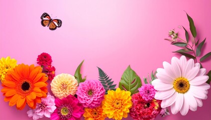 Multi-colored flower wall background. beautiful floral background for greeting or postcard. toning.  full bloom showing nature artistry and beauty.