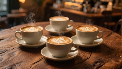 우아한라떼아트세잔원목테이블위