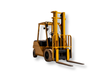 Yellow colour forklift truck isolated on transparent background.