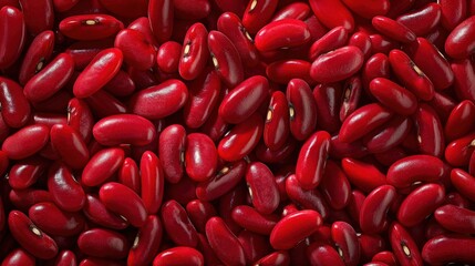 A Close-Up View of Vibrant Red Kidney Beans Showcasing Their Glossy Texture and Rich Color in a Beautiful Arrangement.