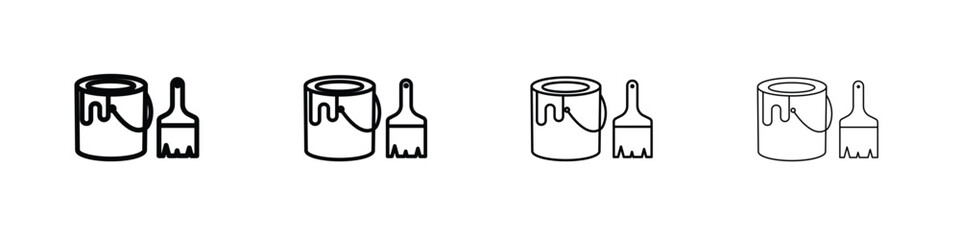 Paint bucket and paint brush icons. line strokes simple icons