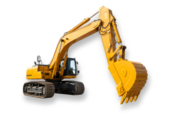 Yellow excavator isolated on white background.