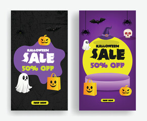 Fototapeta premium Halloween Stories Template Bundle for Vertical Banner Ads, Scary Discount Offer, Party Event Trick or Treat Illustration and Sale Promotion Background Design