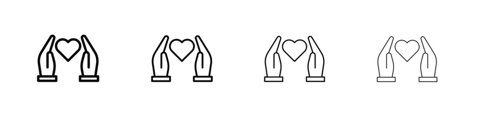 Heart and hands icons. line strokes simple icons