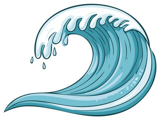 Cartoon Illustration of a Large Ocean Wave Crashing