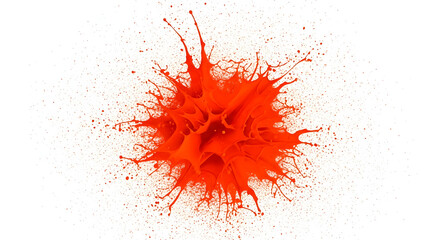 Abstract red explosion ink splash on white background representing concept of burst or impact in design