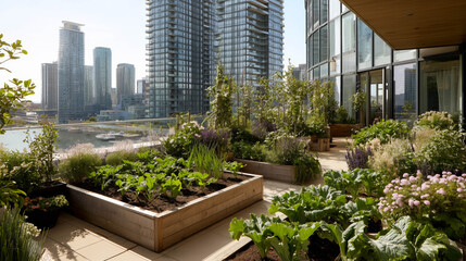 Urban Balcony Garden with Green Plants and Sustainable Living Concept