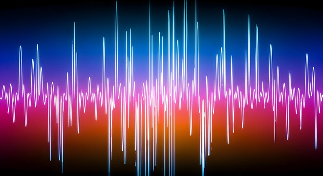 Vibrant soundwave visual with multicolor frequency on dark background showing digital audio signal