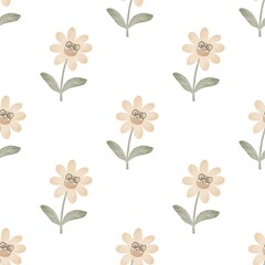seamless pattern with cartoon flowers. hand drawing. design for fabric, print, textile, wrapper