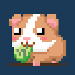 Pixel Art Hamster Eating Green Vegetable Illustration