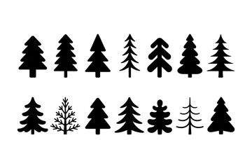 Obraz premium Collection of christmas tree silhouettes isolated on transparent background