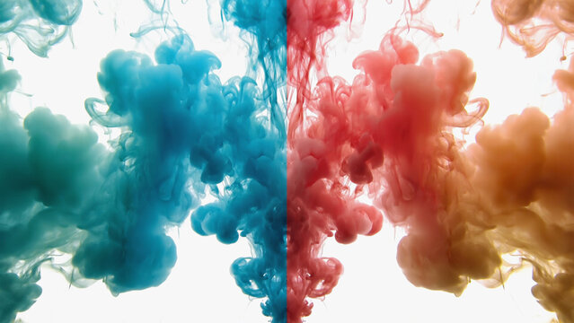 Colorful Inks Mixing in Water, Teal and Coral Abstract Design