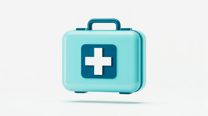 Obraz premium 3D translucent light blue first aid kit icon, glossy glass finish