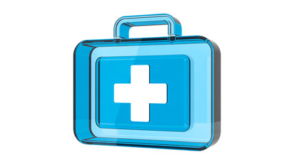 Obraz premium 3D translucent light blue first aid kit icon, glossy glass finish
