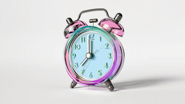 Colorful Alarm Clock Showing Seven O'clock on White Background - Powered by Adobe