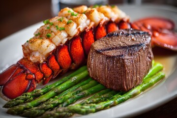Steak Lobster Surf & Turf Meal Platter with Asparagus and Epicure Flare