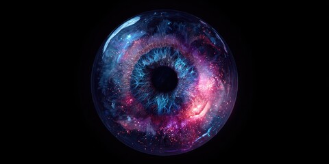 Cosmic eye, vibrant colors swirl in a sphere