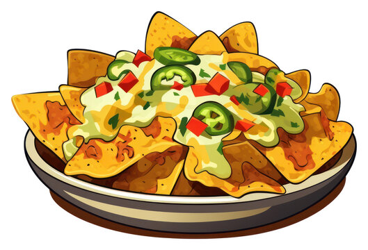 cartoon nachos with toppings on a plate clip art preview