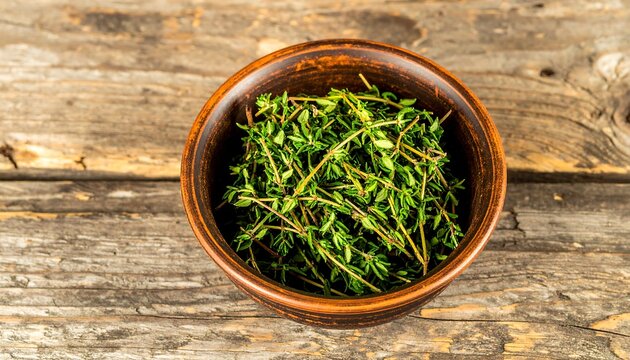 Fresh thyme in a rustic bowl