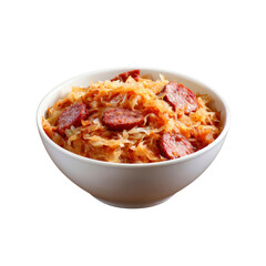 Delicious Sauerkraut with Smoked Sausage in a White Bowl