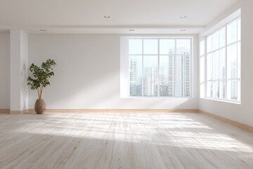 Fototapeta premium Empty bright room with city view